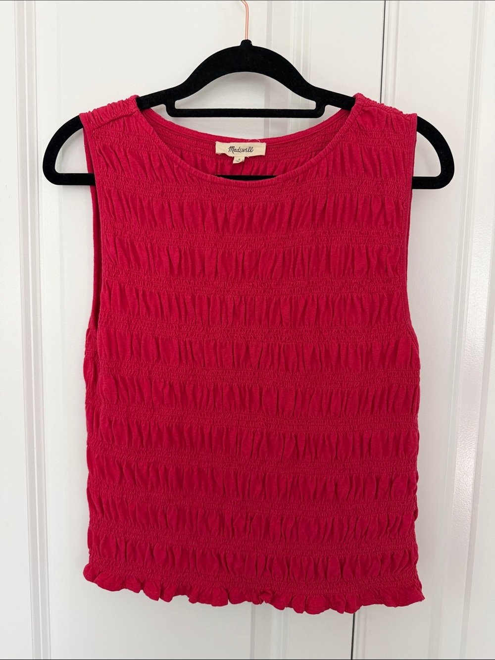 Madewell Raspberry Pink Smocked Sleeveless Tank
